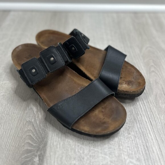 Naot Wedge Sandals Womens Size 9 EU 40 Black Slide Cork Footbed Comfort - Picture 1 of 9